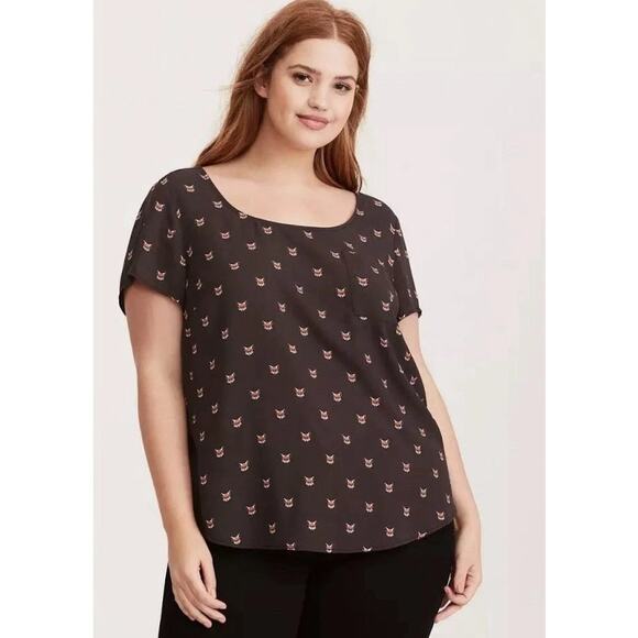 Torrid Abbey Fox Georgette Button Back Womens Blouse Size 1 Short Sleeve Top - Picture 1 of 13